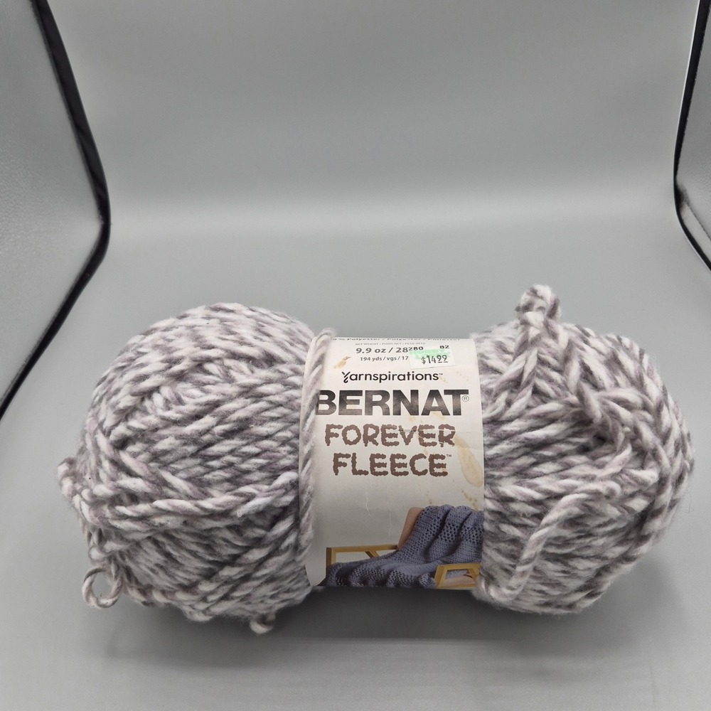 Bernat Forever Fleece Super Bulky Yarn Smoke Grey White 9.9oz 194yds 61032
